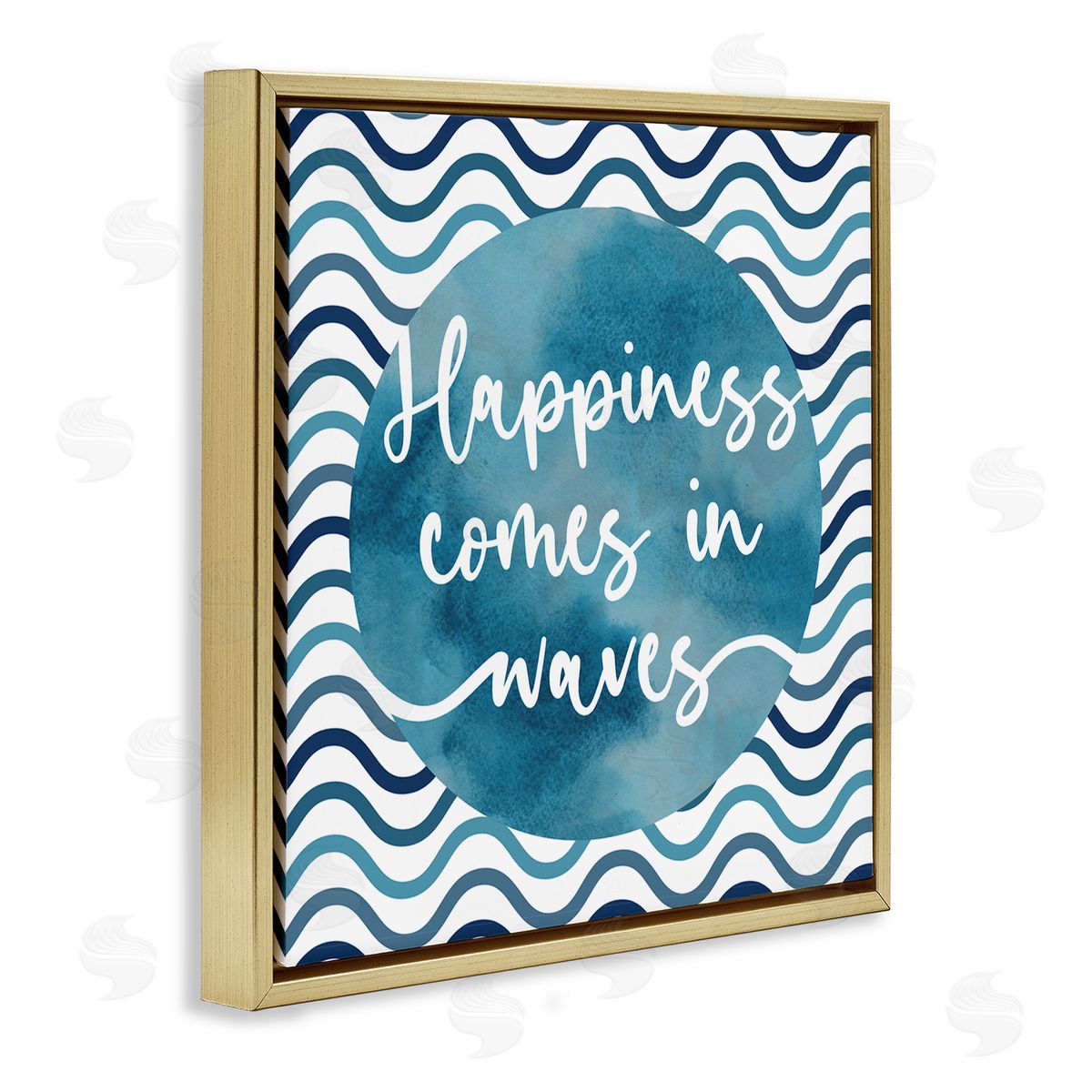 Linda Birtel Happiness Comes In Waves Pattern Gold Floating Frame Canvas Wall Art Print