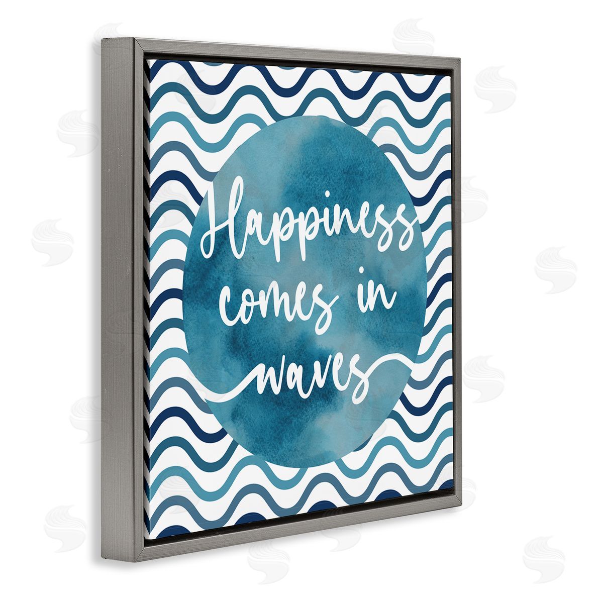Linda Birtel Happiness Comes In Waves Pattern Gray Floating Frame Canvas Wall Art Print