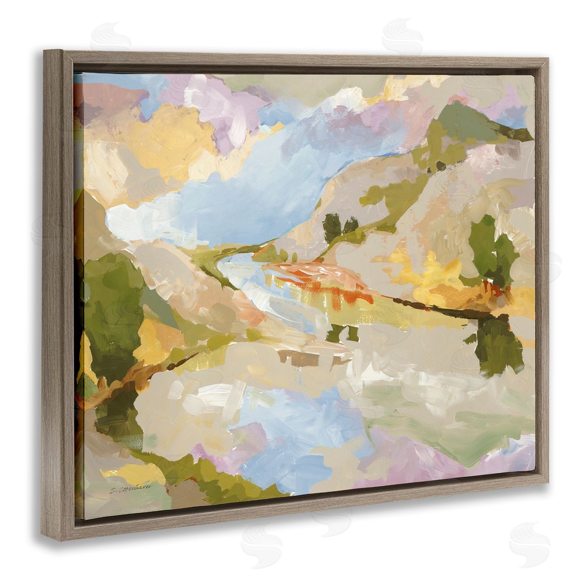Abstract Mountain Reflection Painting Brown Floating Frame Canvas Wall Art, Home Decor by Trevor Copenhaver