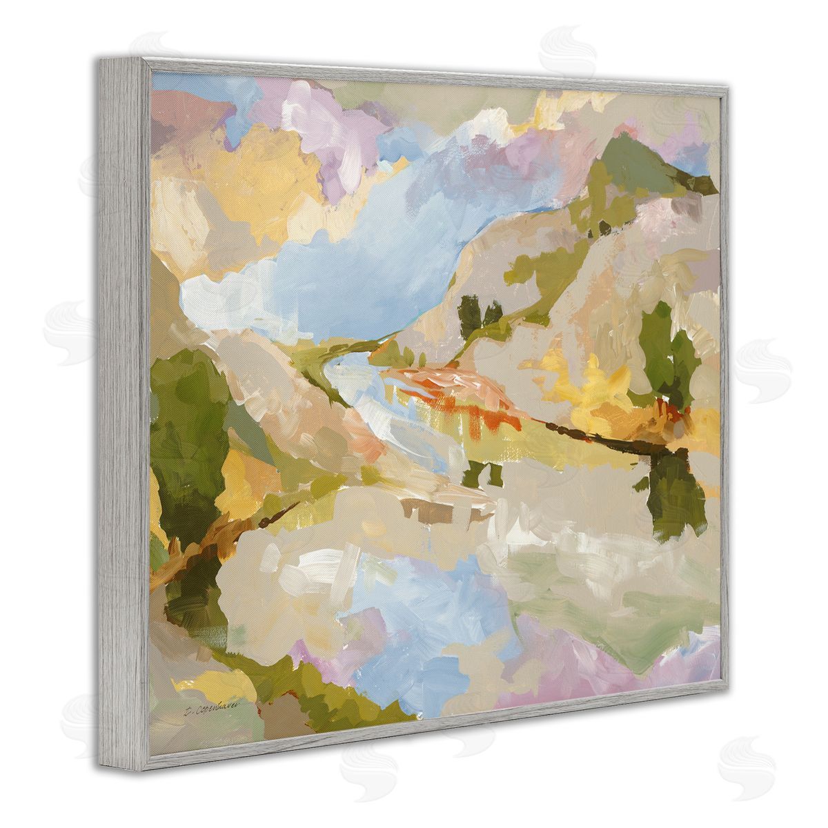 Abstract Mountain Reflection Painting Grey Frame Print Wall Art, Home Decor by Trevor Copenhaver