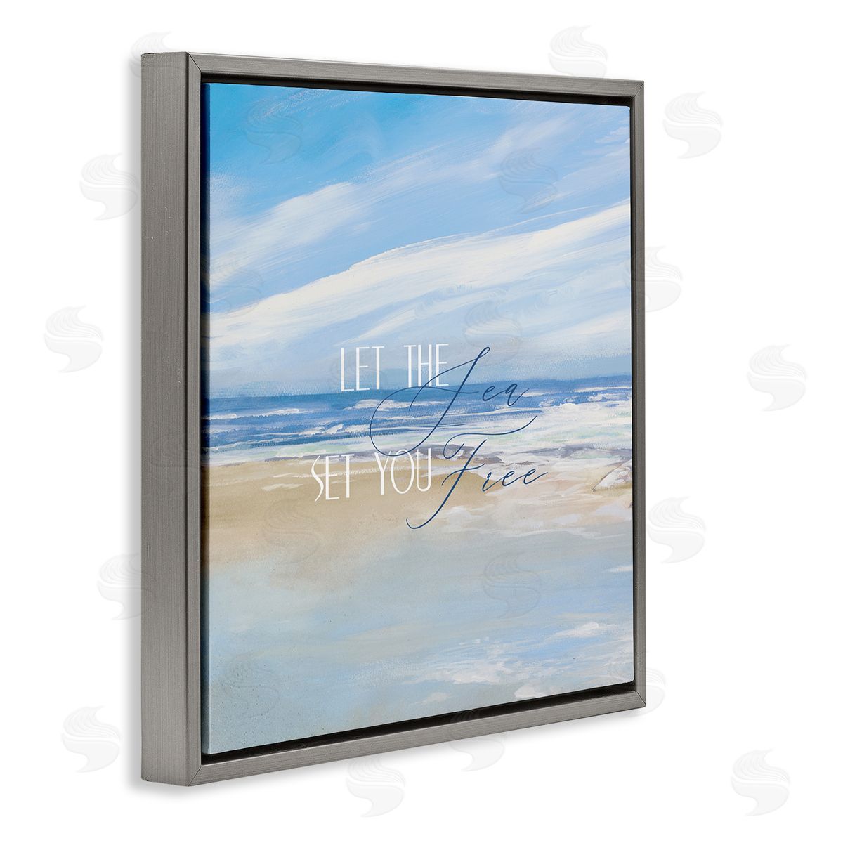 Dan Meneely Let The Sea Set You Free Phrase Gray Floating Frame Canvas Wall Art Print