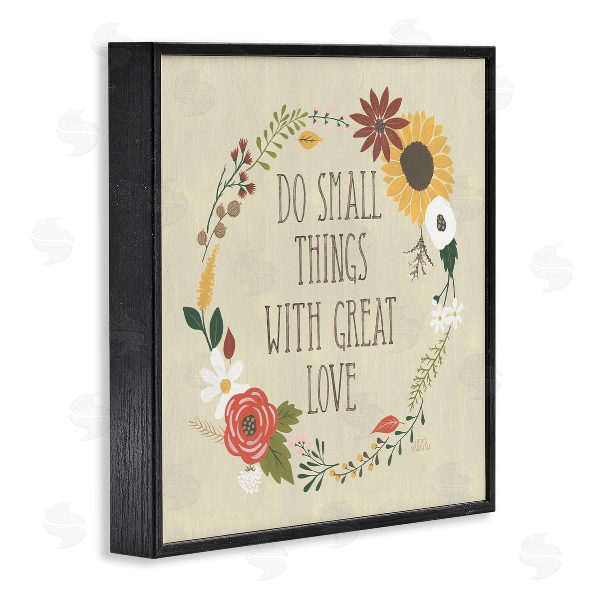 Laura Marshall With Great Love Floral Phrase Black Framed Glicee Wall Art Print