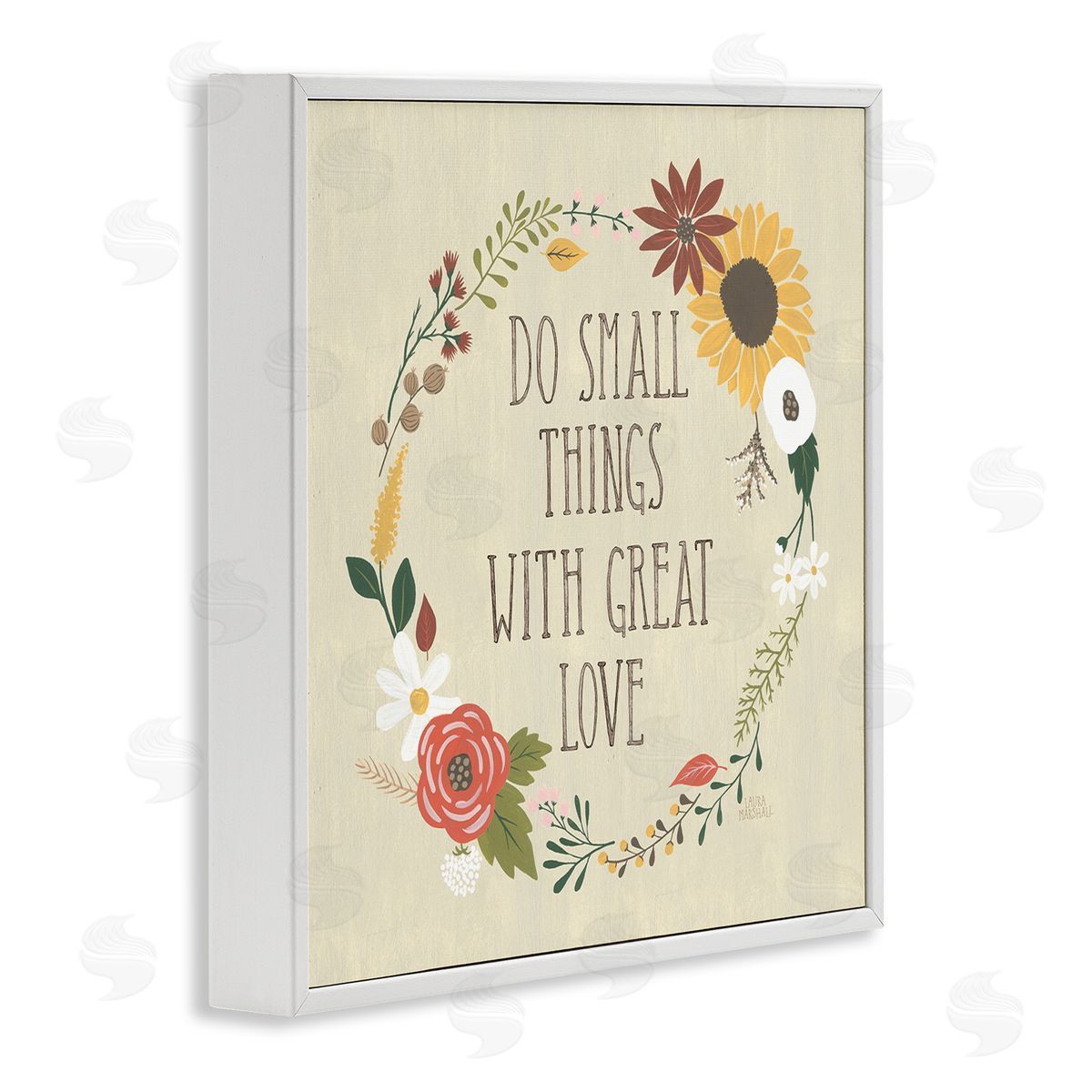 Laura Marshall With Great Love Floral Phrase White Framed Glicee Wall Art Print
