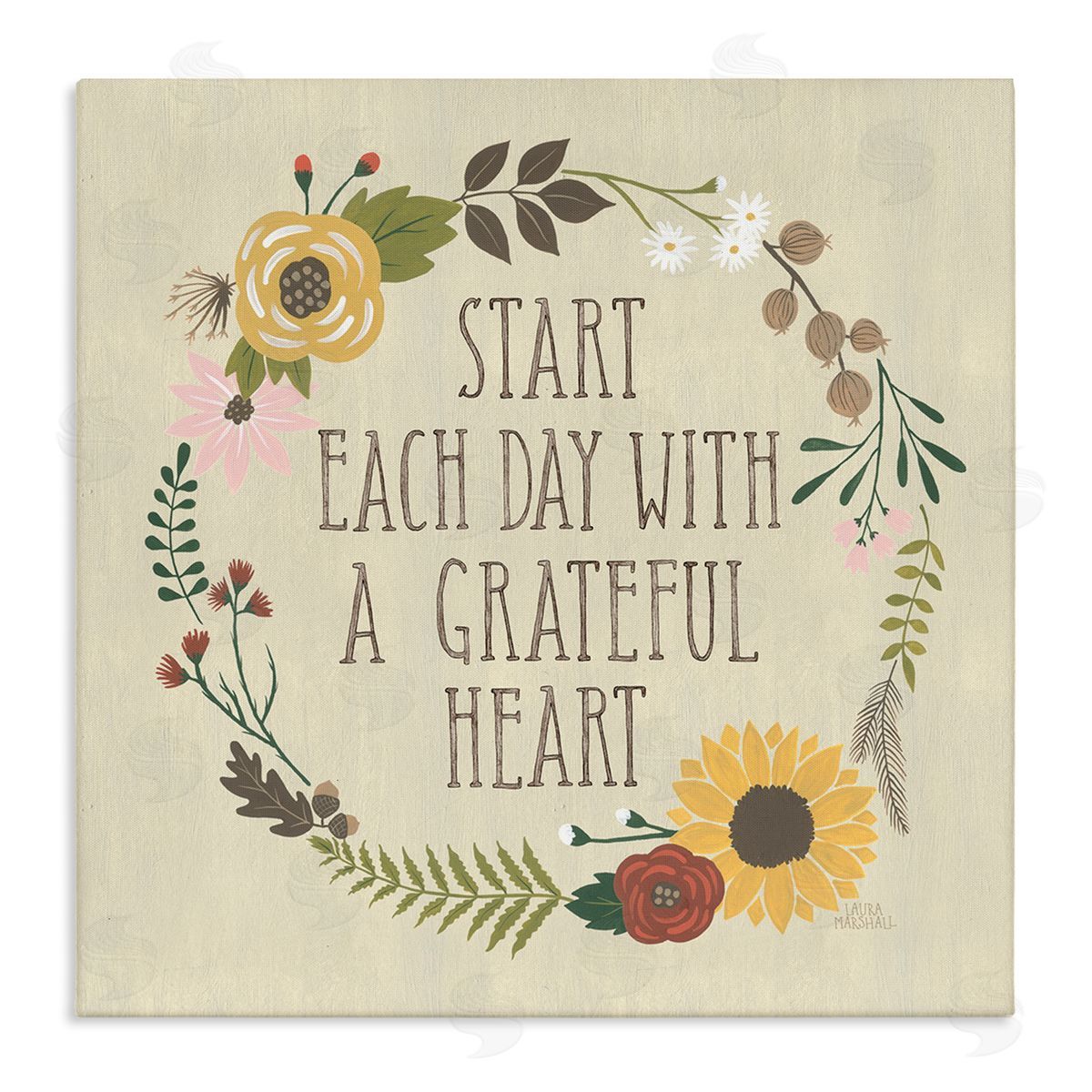 Laura Marshall With A Grateful Heart Flowers Stretched Canvas Wall Art Print
