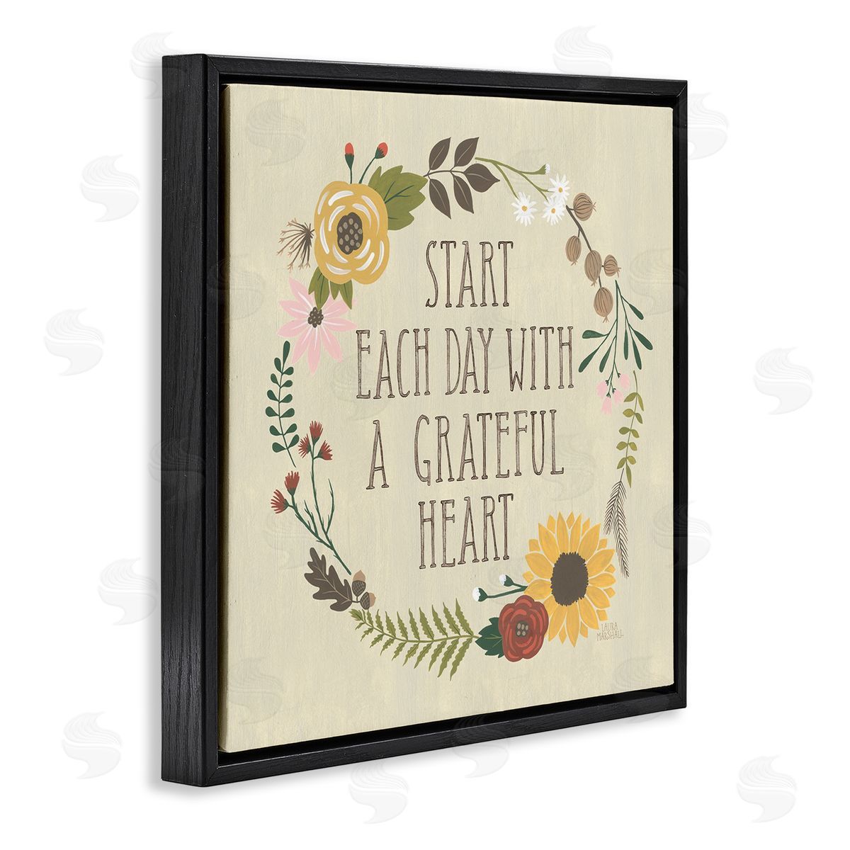 Laura Marshall With A Grateful Heart Flowers Black Floating Frame Canvas Wall Art Print