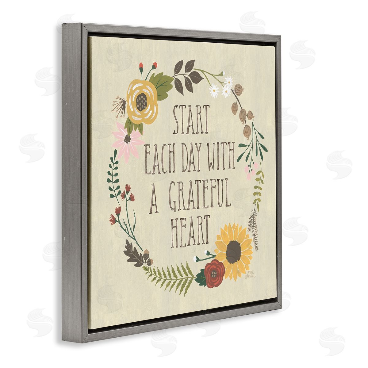 Laura Marshall With A Grateful Heart Flowers Gray Floating Frame Canvas Wall Art Print