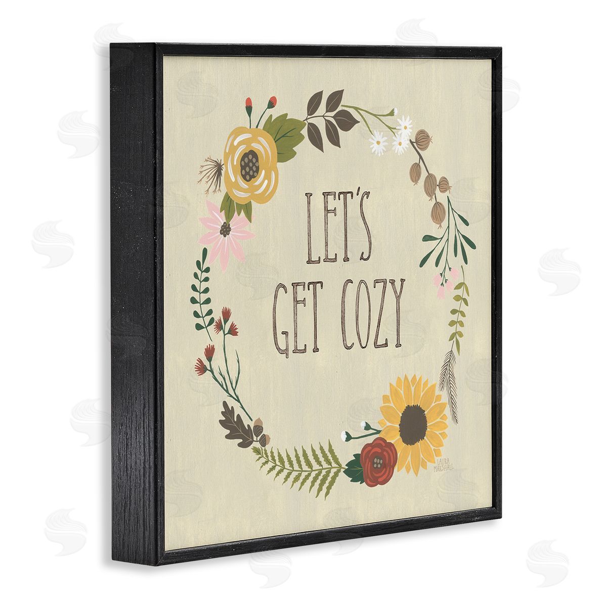Laura Marshall Let's Get Cozy Floral Wreath Black Framed Glicee Wall Art Print