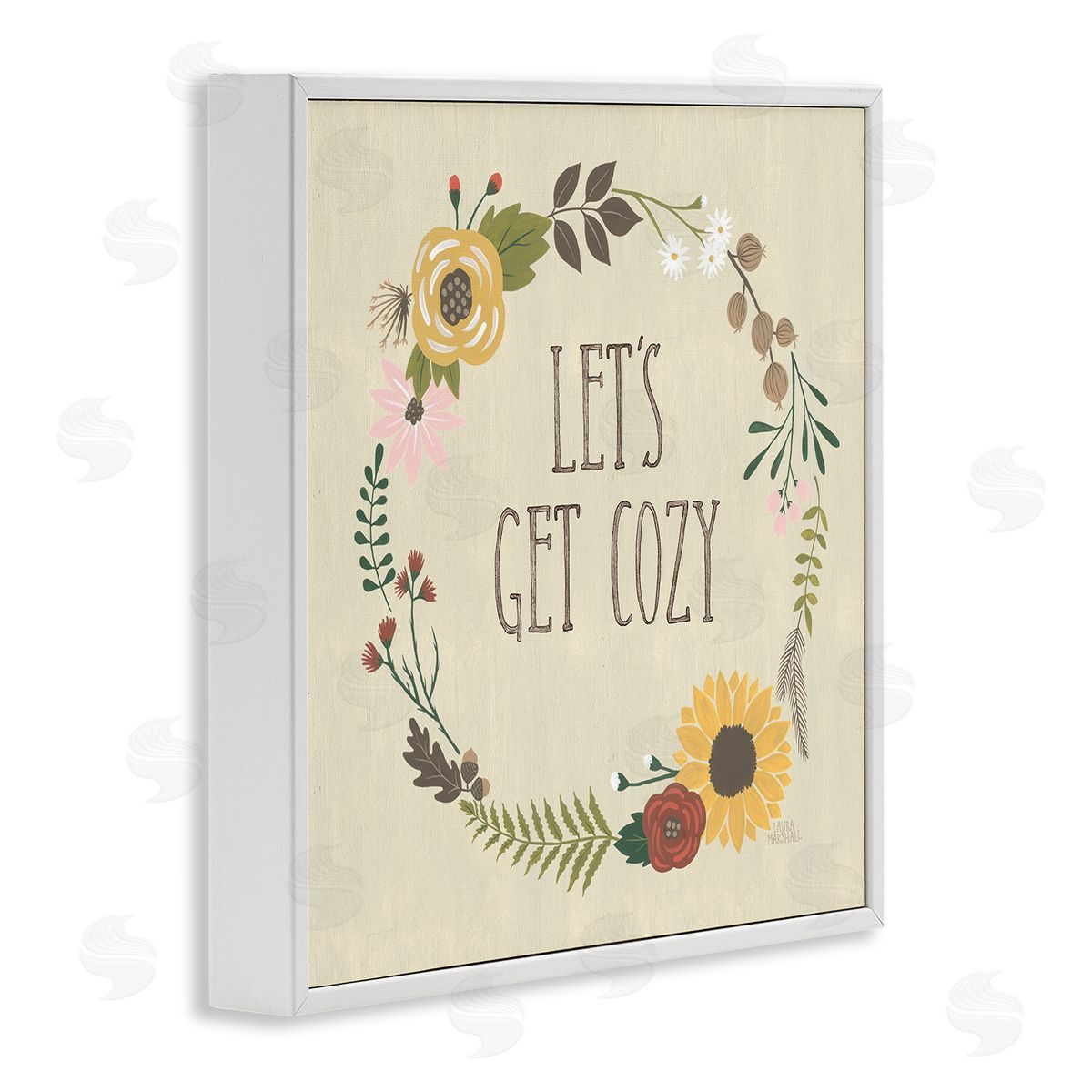 Laura Marshall Let's Get Cozy Floral Wreath White Framed Glicee Wall Art Print