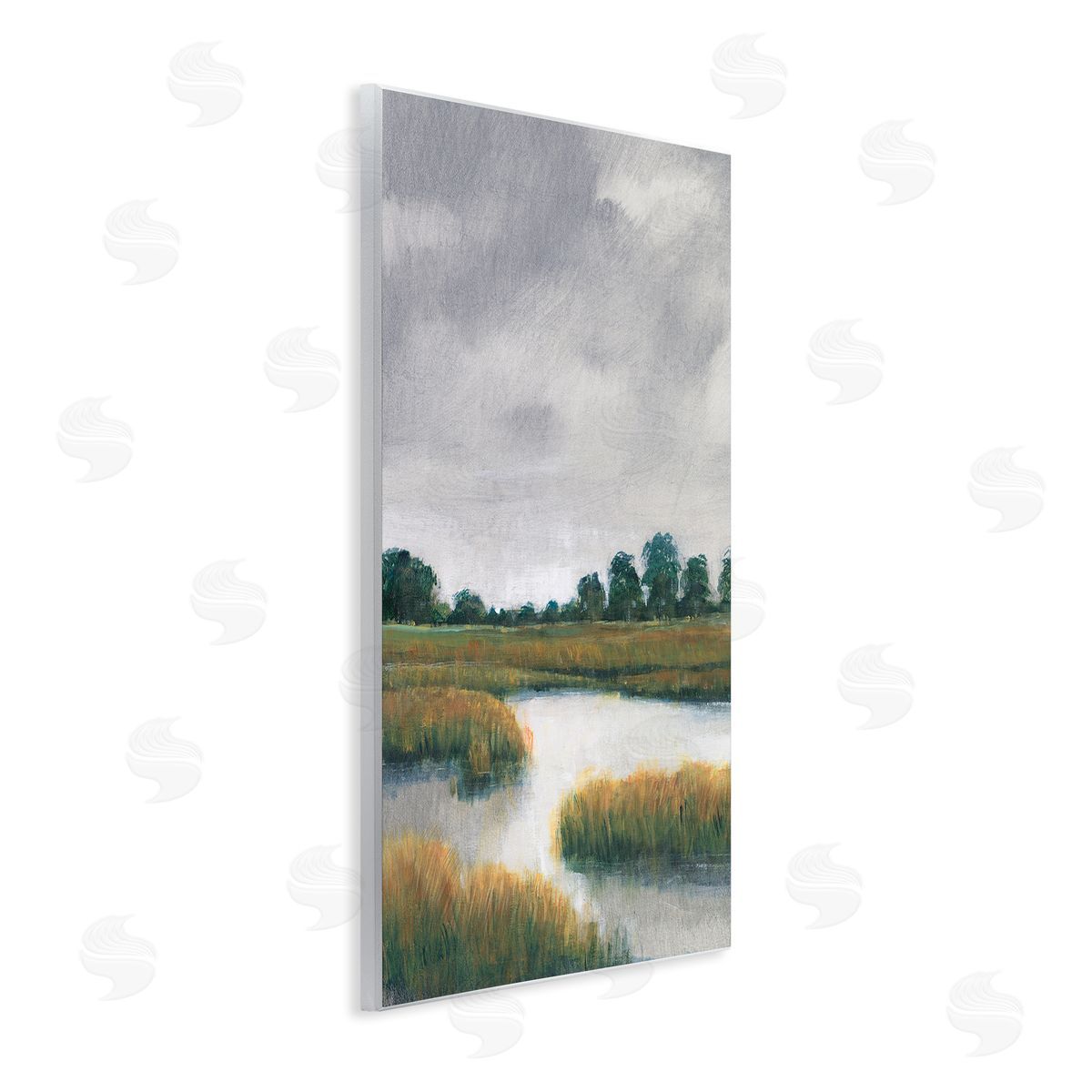 Cloudy Rural Marsh Landscape Wood Plaque Wall Art, Home Decor by Tim OToole