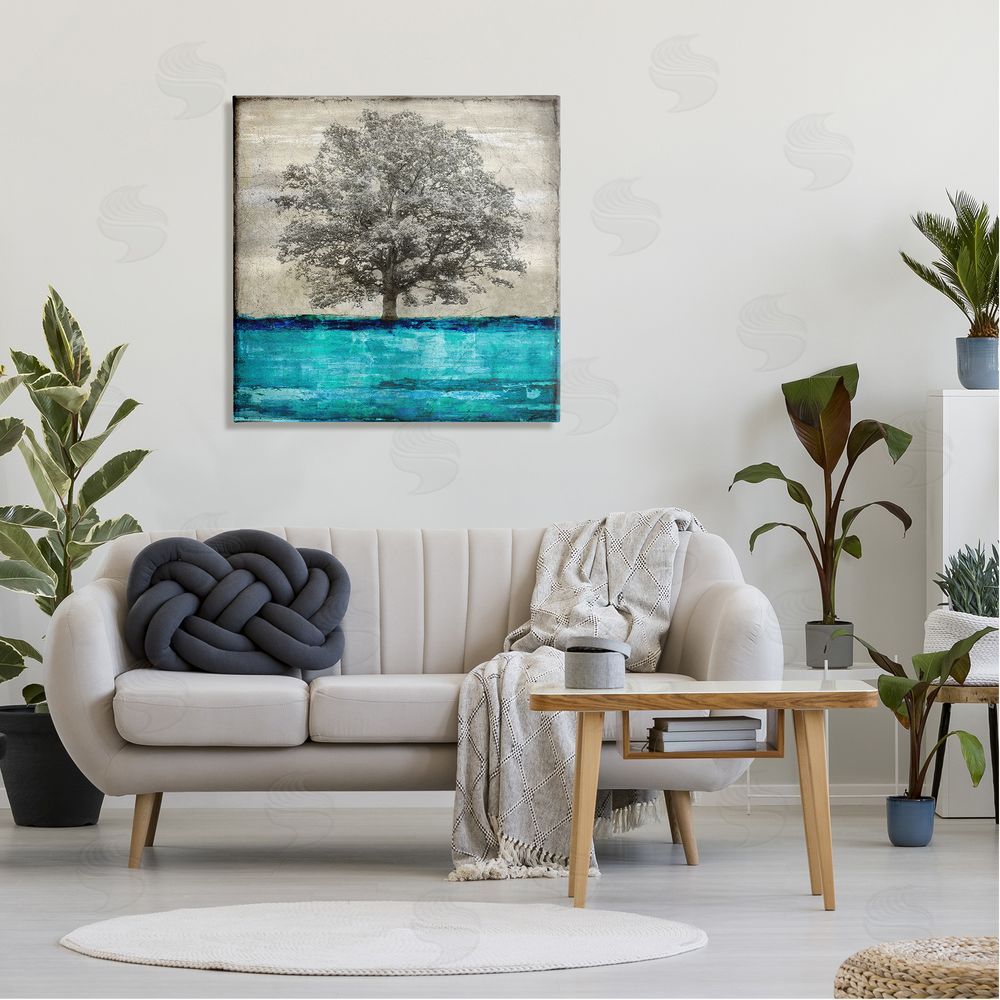 Eric Turner Modern Turquoise Tree Collage Canvas Wall Art in Room