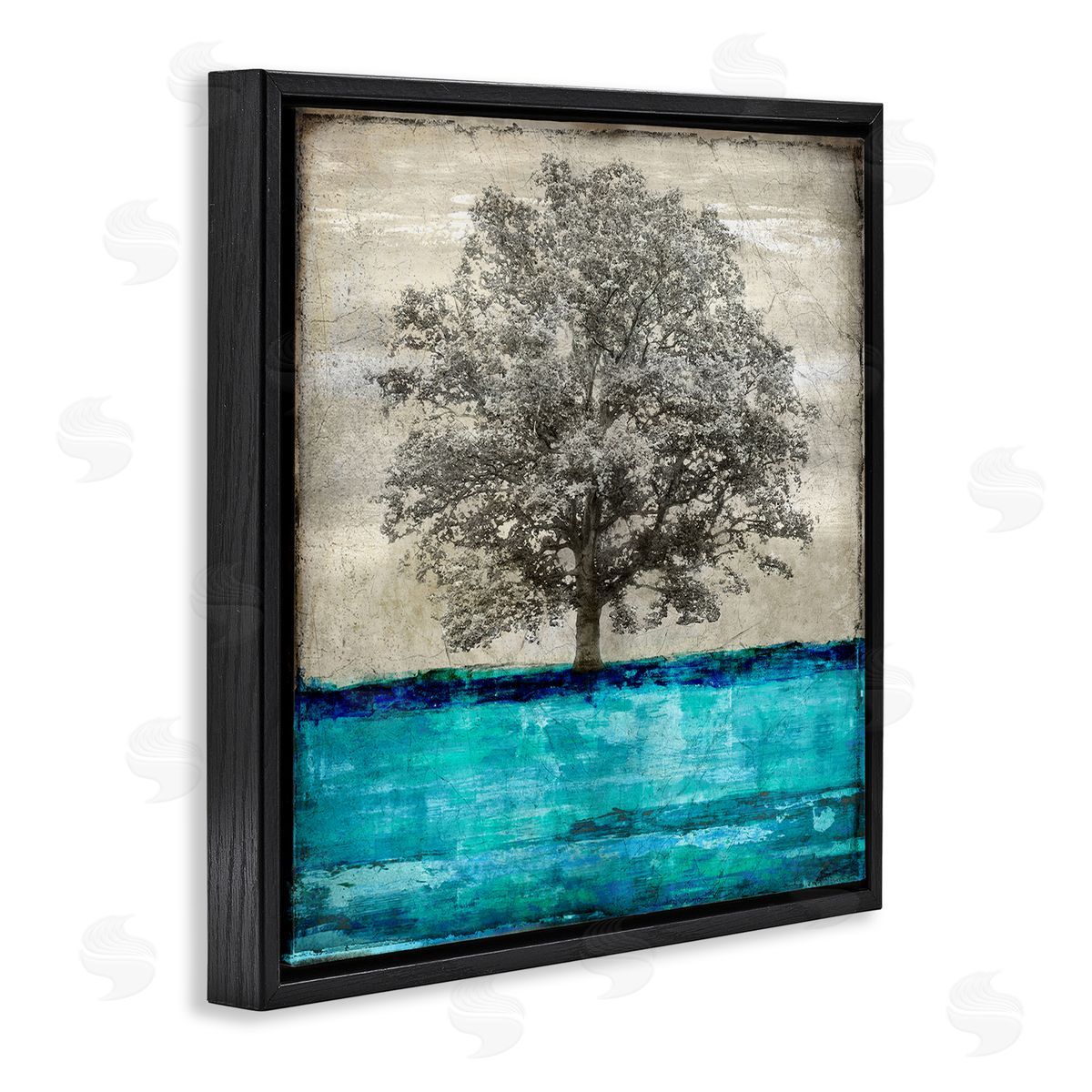 Eric Turner Modern Turquoise Tree Collage Black Floating Frame Canvas Wall Art Print