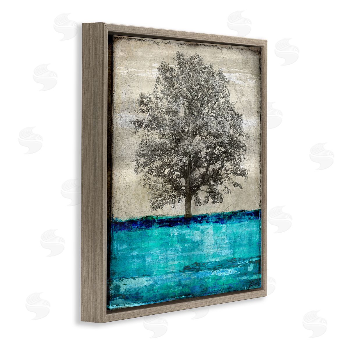 Eric Turner Modern Turquoise Tree Collage Brown Floating Frame Canvas Wall Art Print