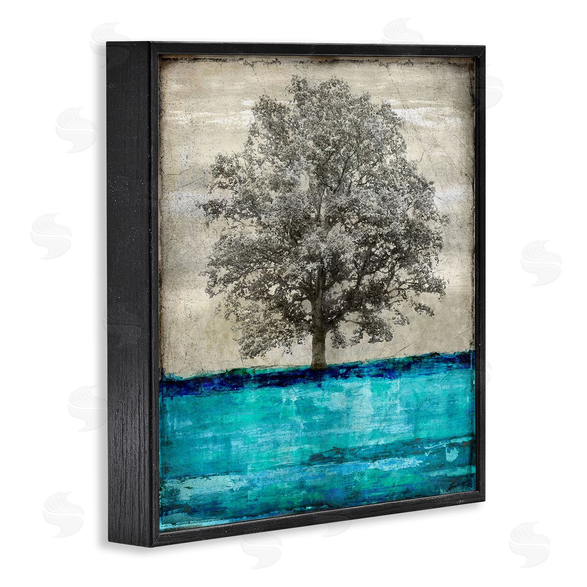 Eric Turner Modern Turquoise Tree Collage Black Framed Glicee Wall Art Print