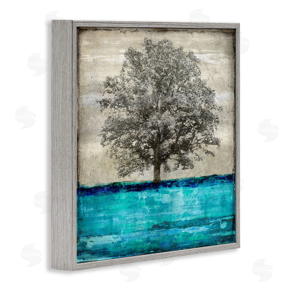Eric Turner Modern Turquoise Tree Collage Gray Framed Glicee Wall Art Print