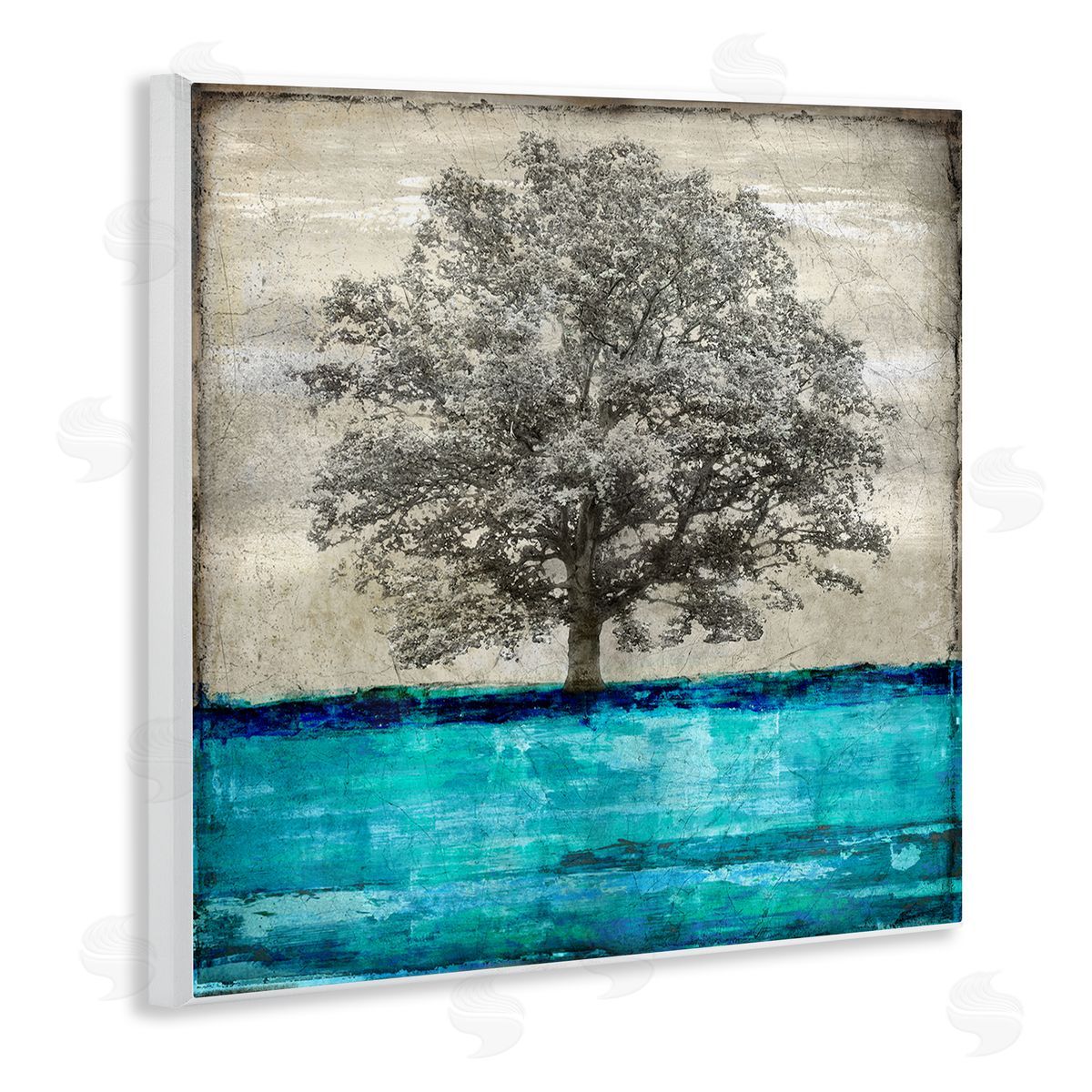 Eric Turner Modern Turquoise Tree Collage Wooden Wall Plaque Art Print