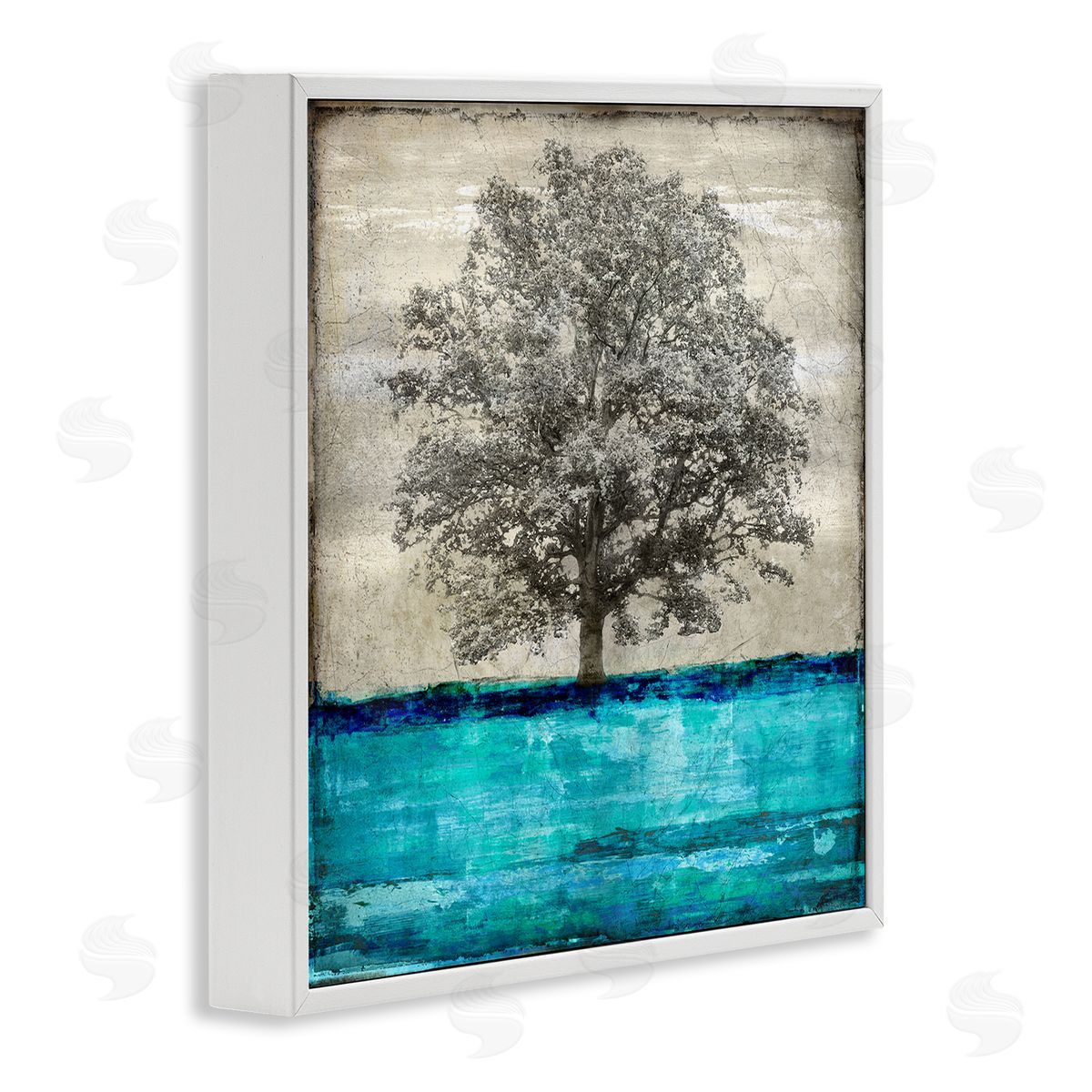 Eric Turner Modern Turquoise Tree Collage White Framed Glicee Wall Art Print