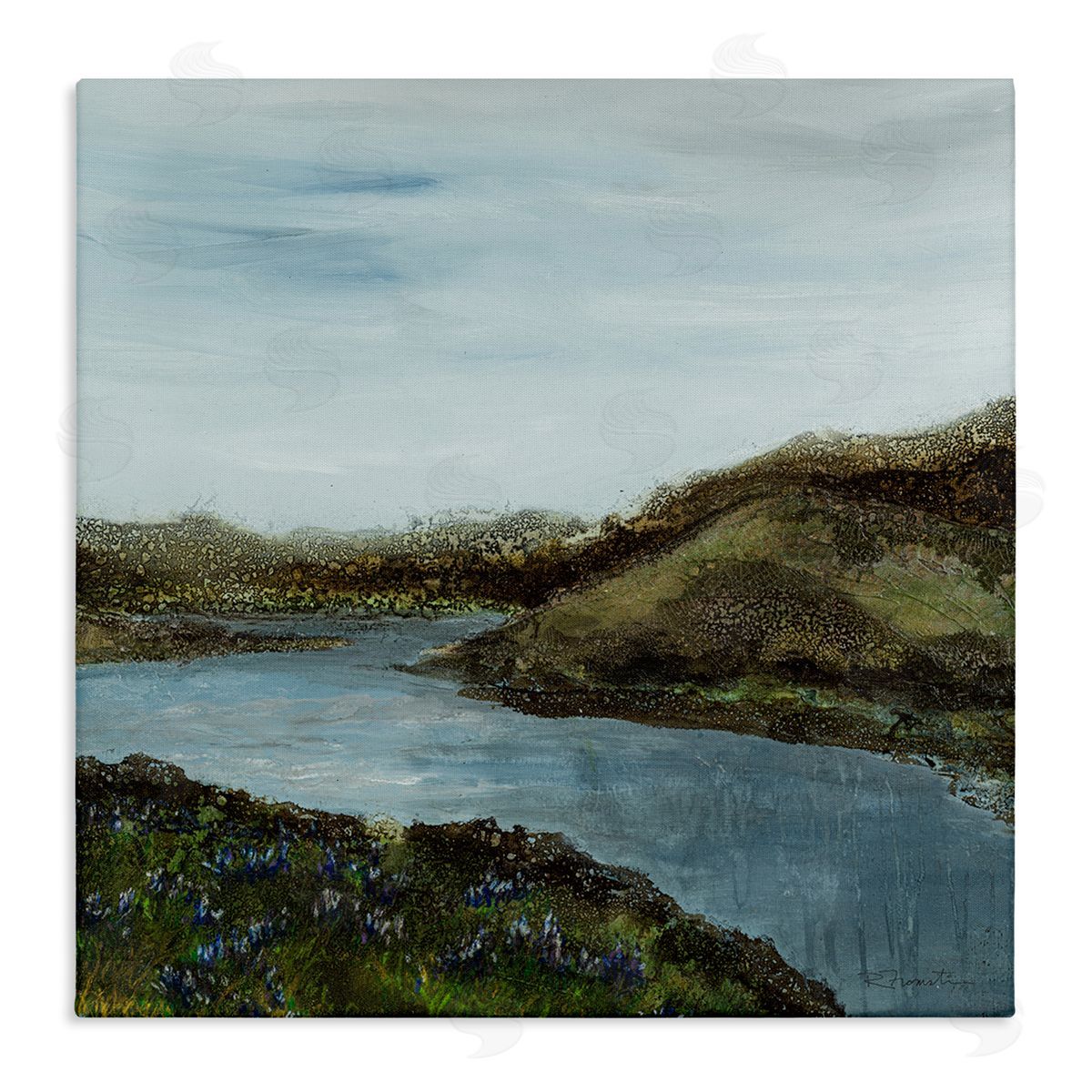 Ruth Fromstein Grassland Stream Flowing Countryside Stretched Canvas Wall Art Print