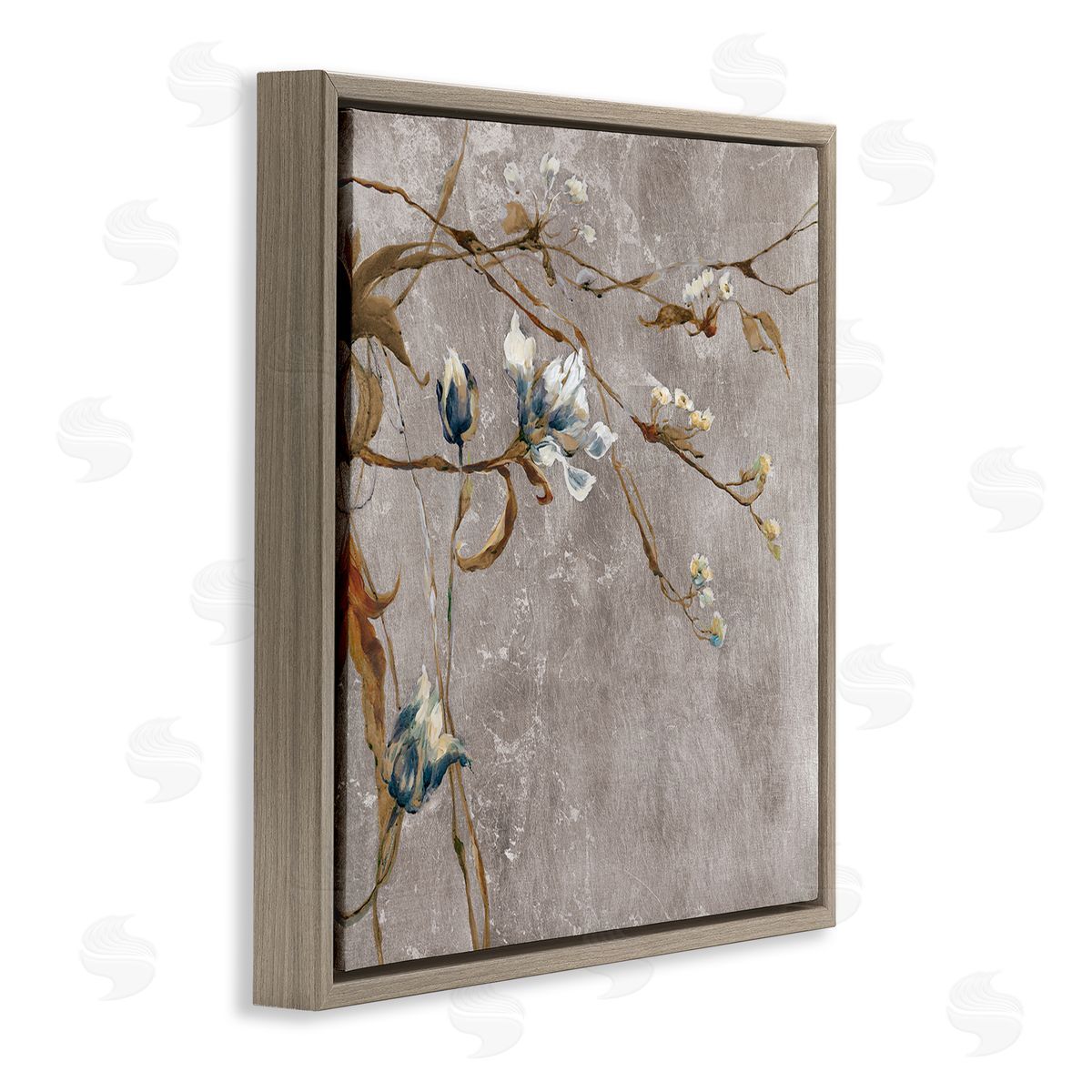 Liz Jardine Traditional Tree Flower Buds Brown Floating Frame Canvas Wall Art Print