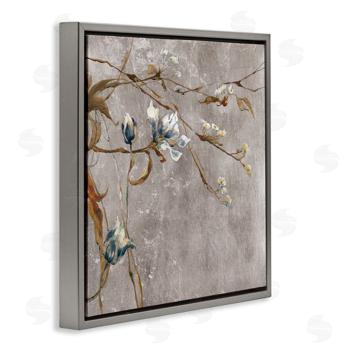 Liz Jardine Traditional Tree Flower Buds Gray Floating Frame Canvas Wall Art Print