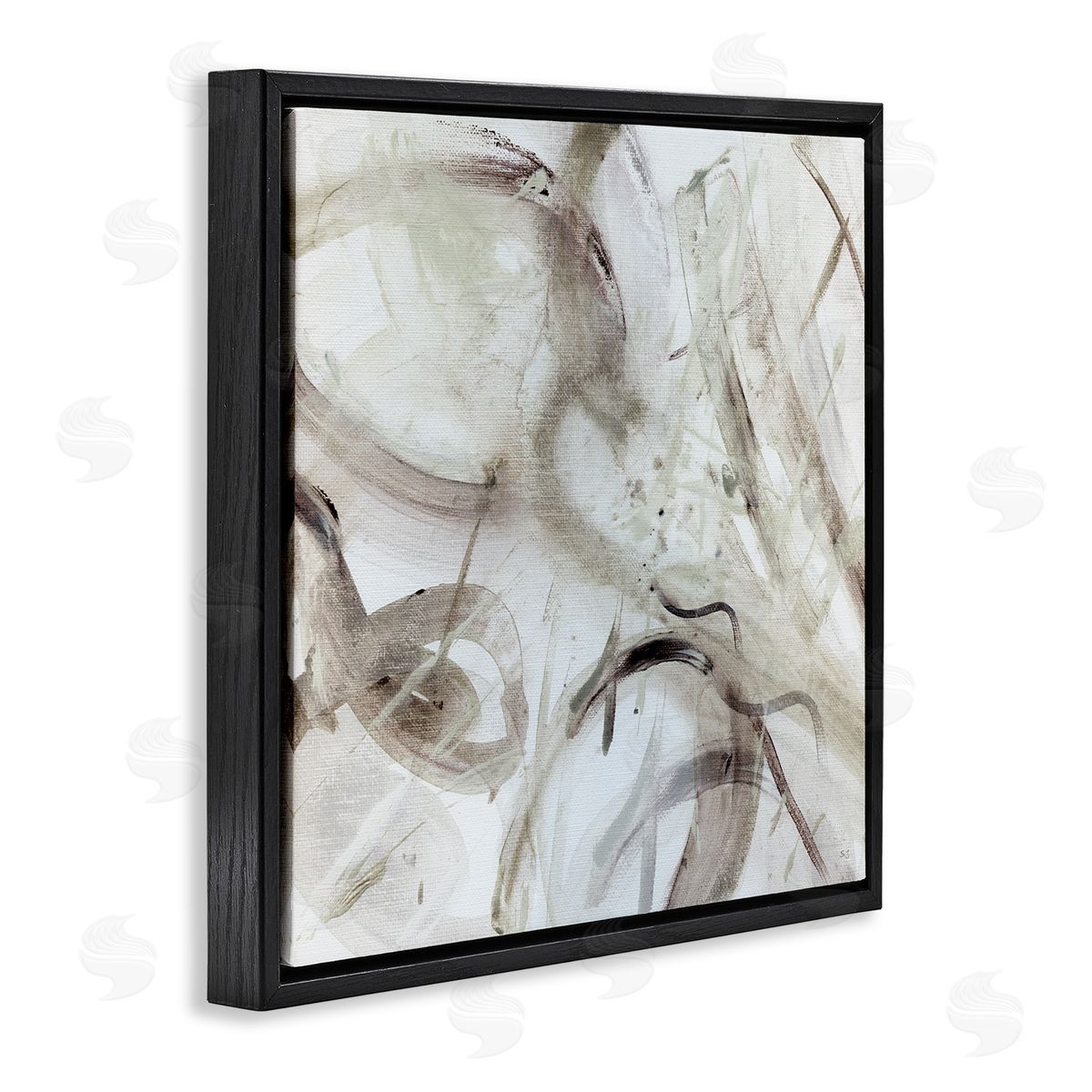 Susan Jill Contemporary Beige Abstract Composition Black Floating Frame Canvas Wall Art Print