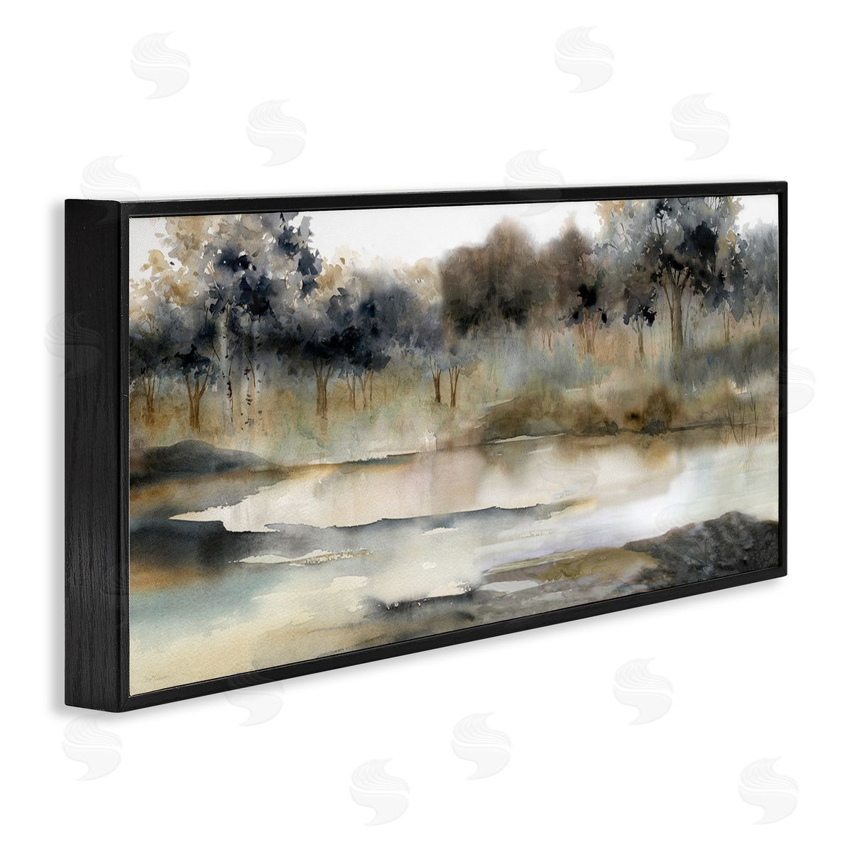 Trees By Lakeside Landscape Black Frame Print Wall Art, Home Decor by Carol Robinson
