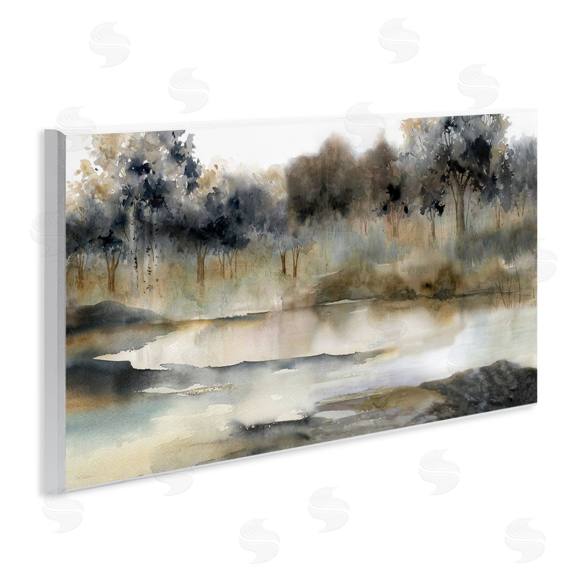 Trees By Lakeside Landscape Wood Plaque Wall Art, Home Decor by Carol Robinson