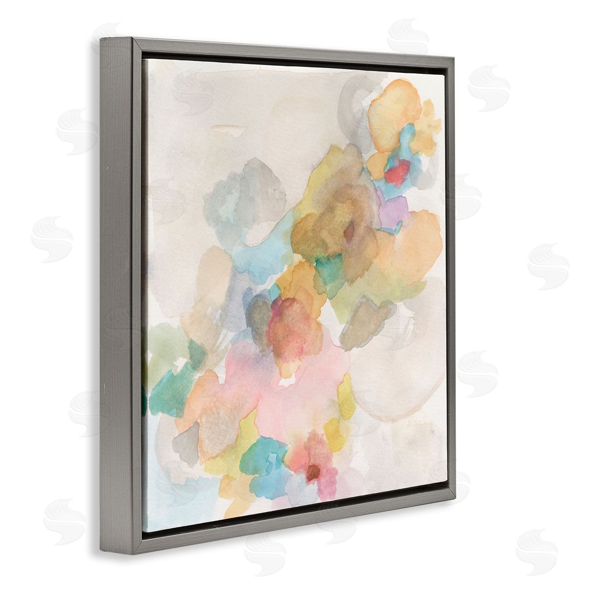 Jodi Fuchs Modern Abstract Floral Shapes Gray Floating Frame Canvas Wall Art Print