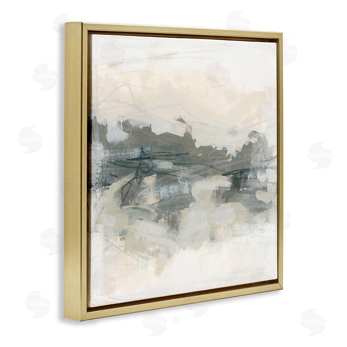 June Erica Vess Contemporary Moody Abstract Scribble Gold Floating Frame Canvas Wall Art Print