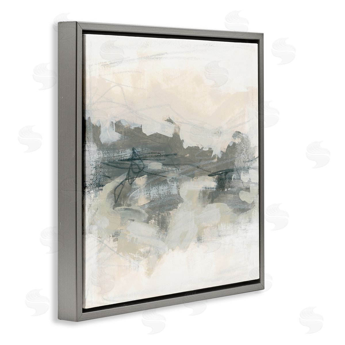 June Erica Vess Contemporary Moody Abstract Scribble Gray Floating Frame Canvas Wall Art Print