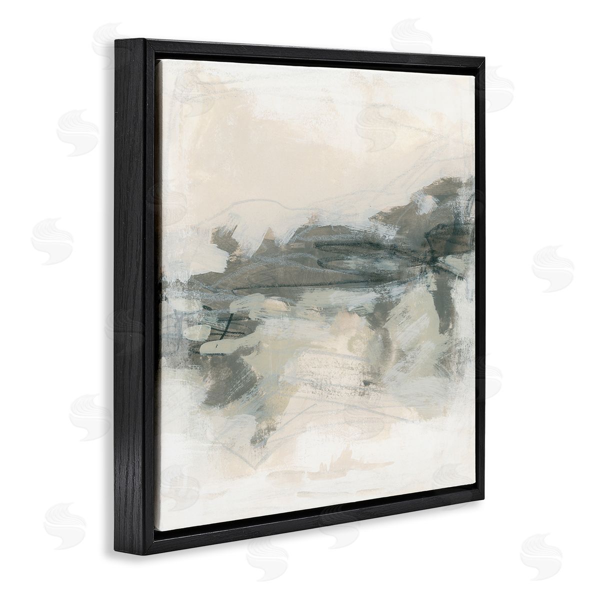 June Erica Vess Beige Streaked Abstract Shape Black Floating Frame Canvas Wall Art Print