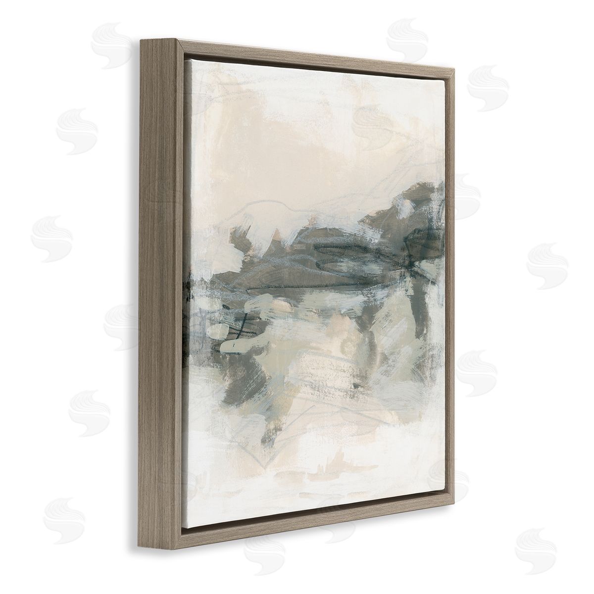June Erica Vess Beige Streaked Abstract Shape Brown Floating Frame Canvas Wall Art Print