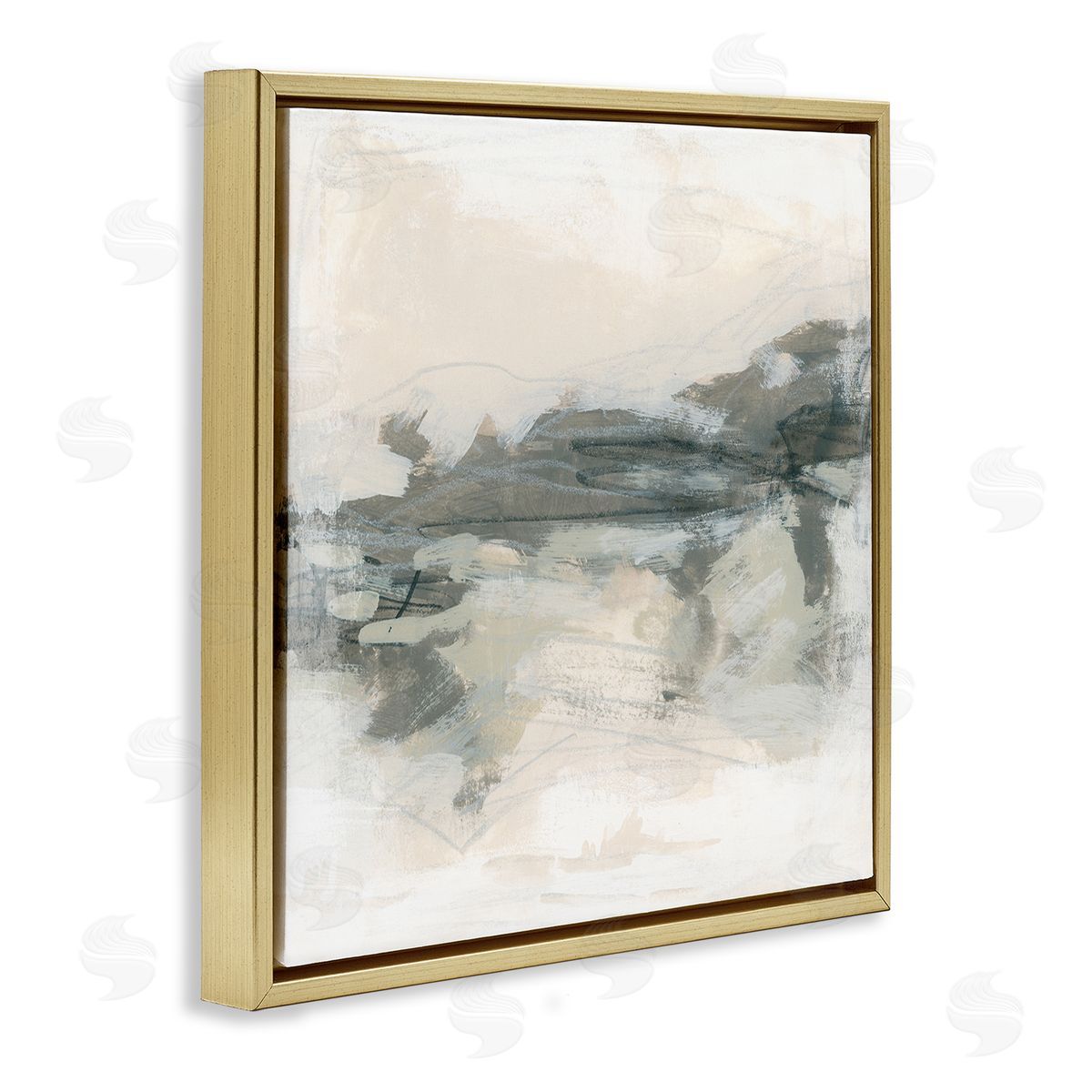 June Erica Vess Beige Streaked Abstract Shape Gold Floating Frame Canvas Wall Art Print