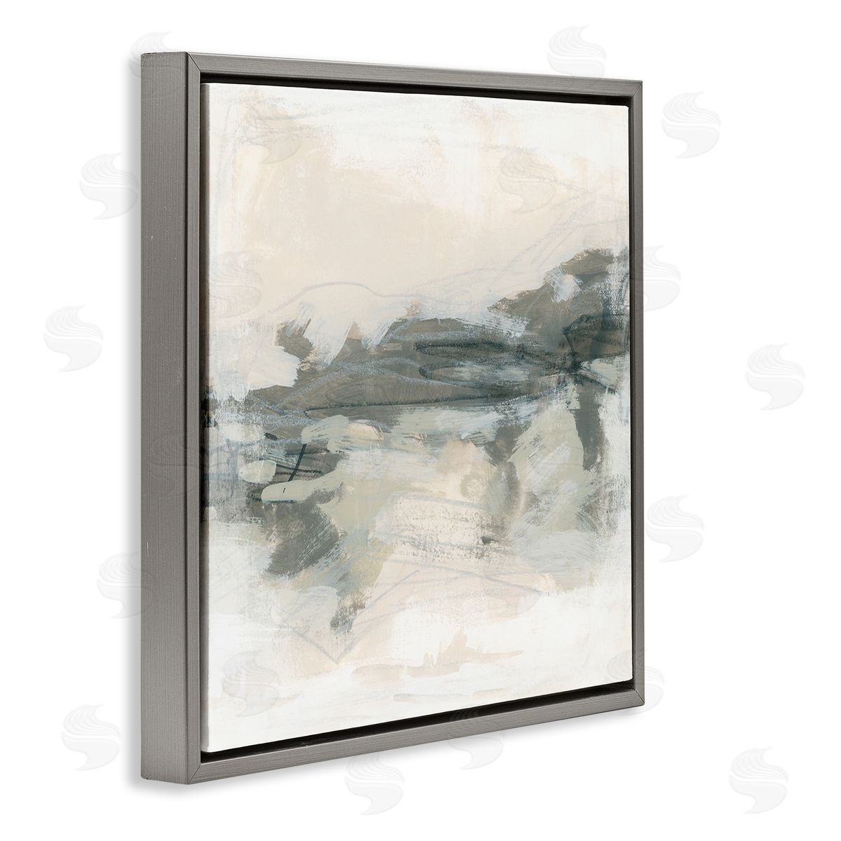 June Erica Vess Beige Streaked Abstract Shape Gray Floating Frame Canvas Wall Art Print