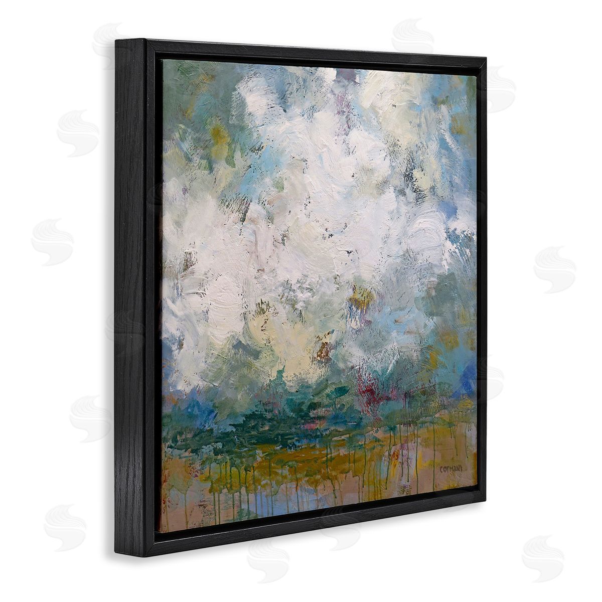 Claire Cormany Brushed Clouds Abstract Painting Black Floating Frame Canvas Wall Art Print
