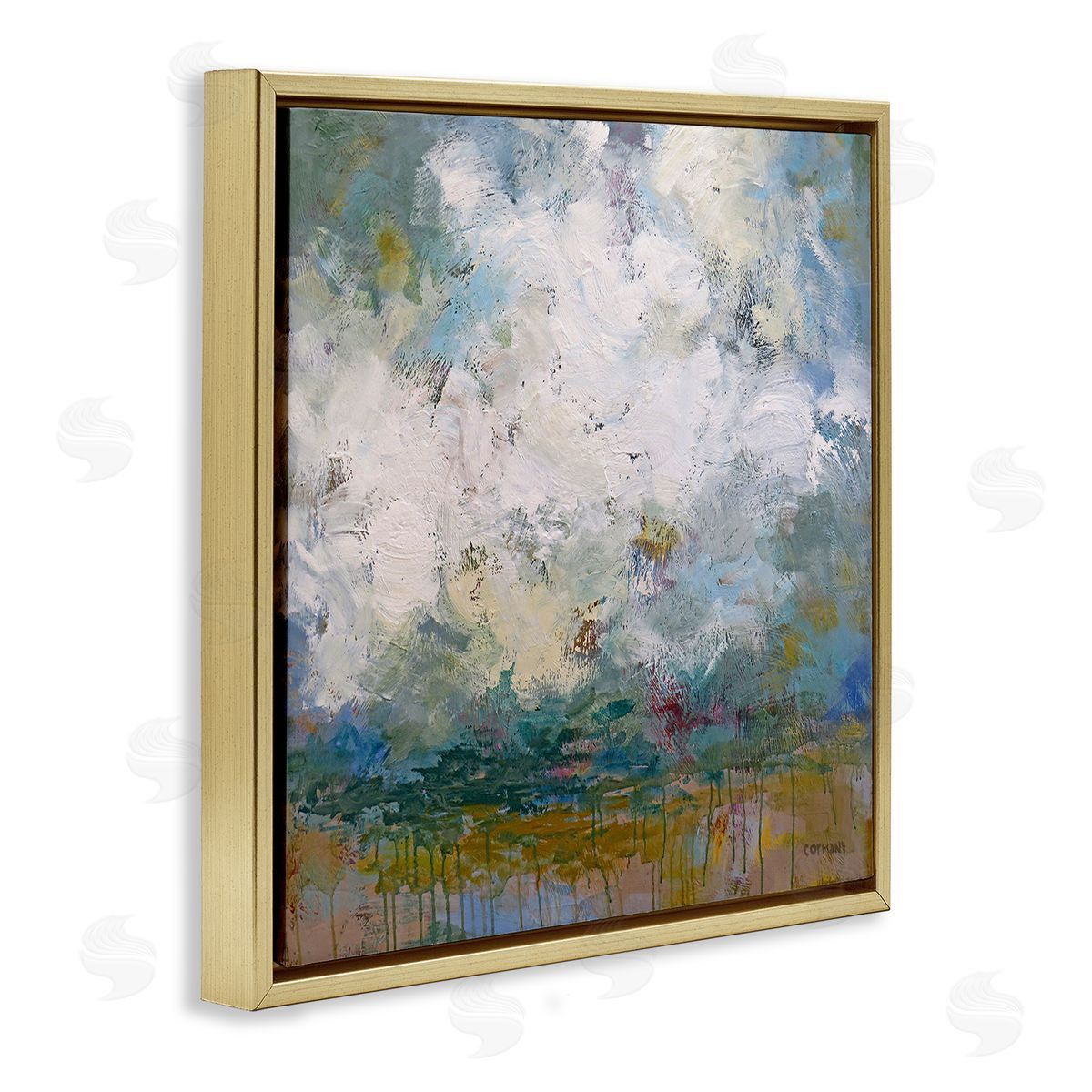 Claire Cormany Brushed Clouds Abstract Painting Gold Floating Frame Canvas Wall Art Print