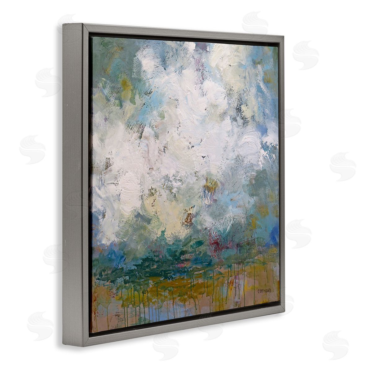 Claire Cormany Brushed Clouds Abstract Painting Gray Floating Frame Canvas Wall Art Print