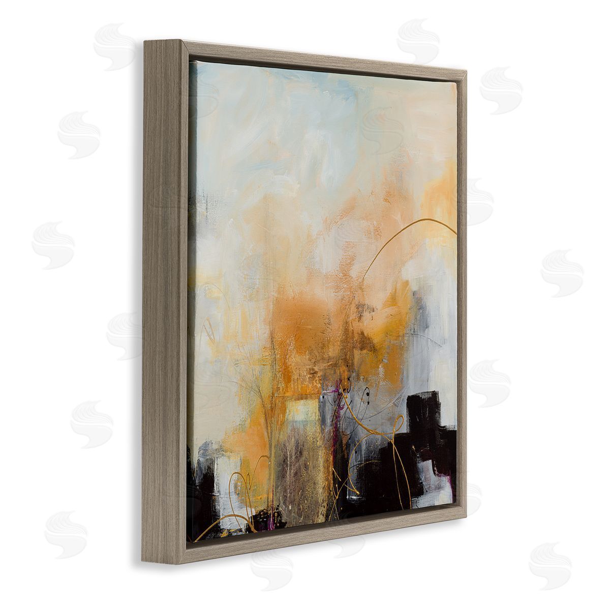 Ruth Fromstein Bold Yellow Blocked Shapes Brown Floating Frame Canvas Wall Art Print