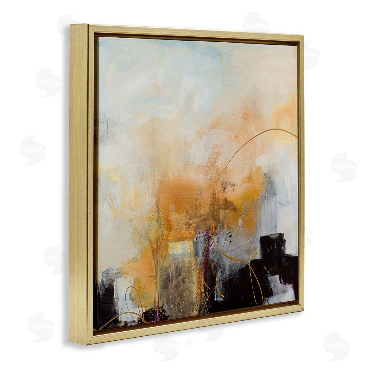 Ruth Fromstein Bold Yellow Blocked Shapes Gold Floating Frame Canvas Wall Art Print
