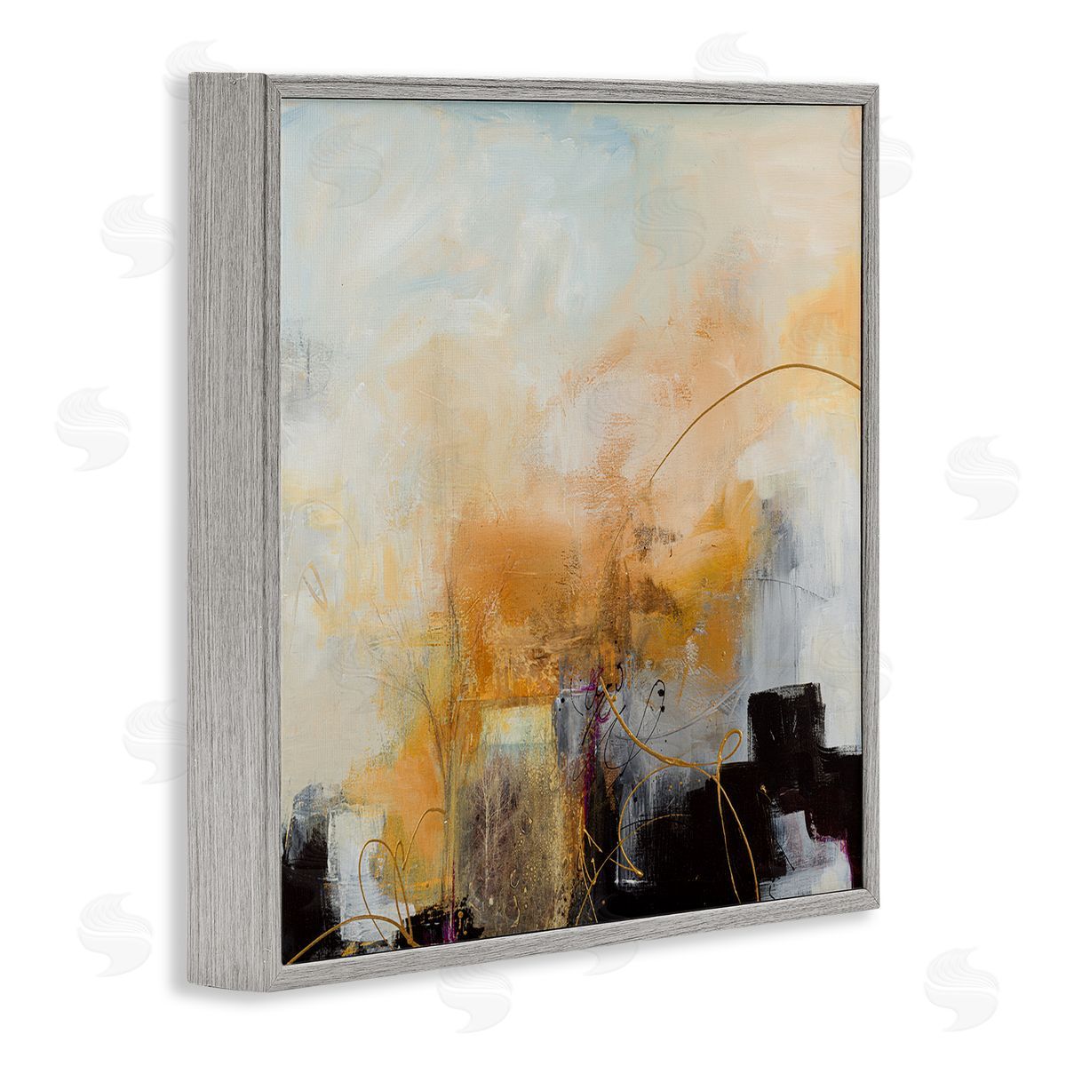 Ruth Fromstein Bold Yellow Blocked Shapes Gray Framed Glicee Wall Art Print