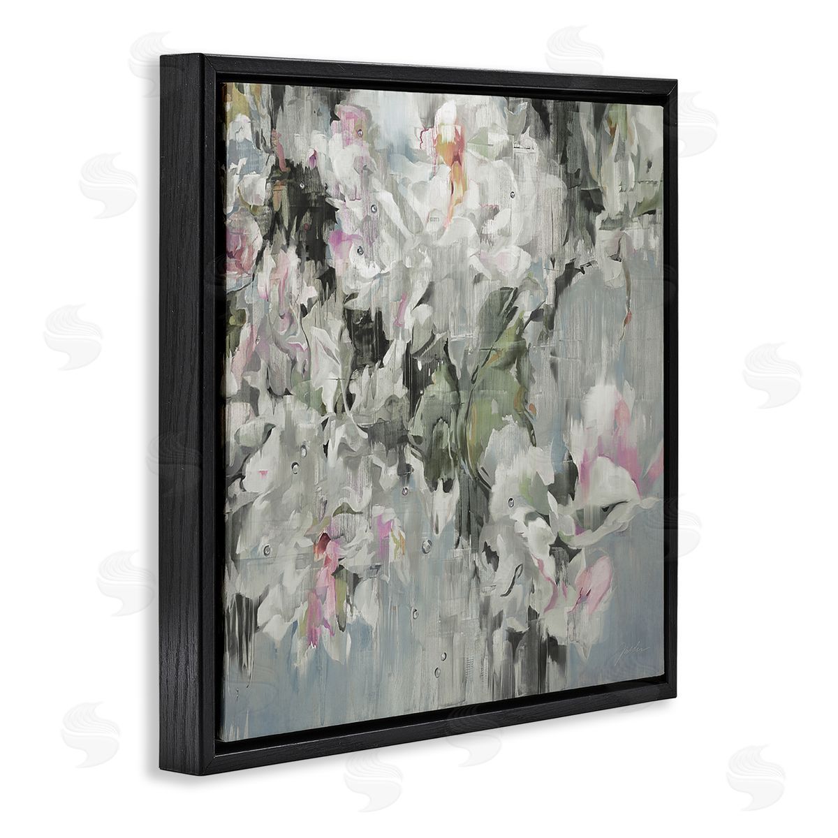 Liz Jardine Floral Rain Drip Arrangement Black Floating Frame Canvas Wall Art Print