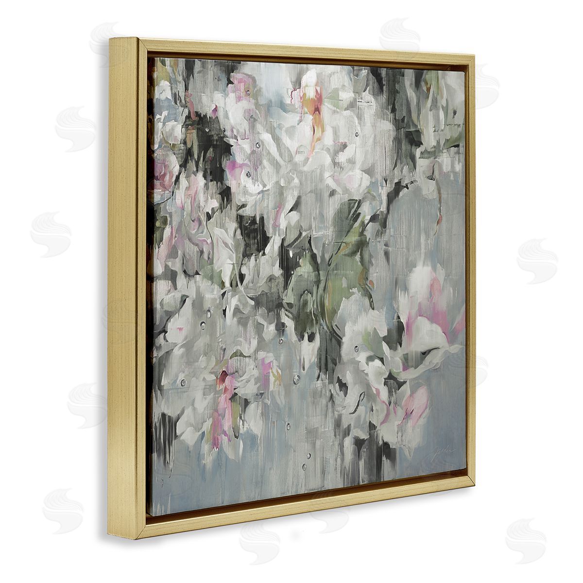 Liz Jardine Floral Rain Drip Arrangement Gold Floating Frame Canvas Wall Art Print