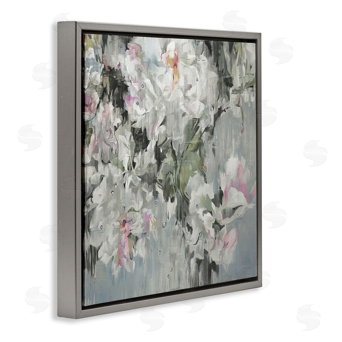Liz Jardine Floral Rain Drip Arrangement Gray Floating Frame Canvas Wall Art Print