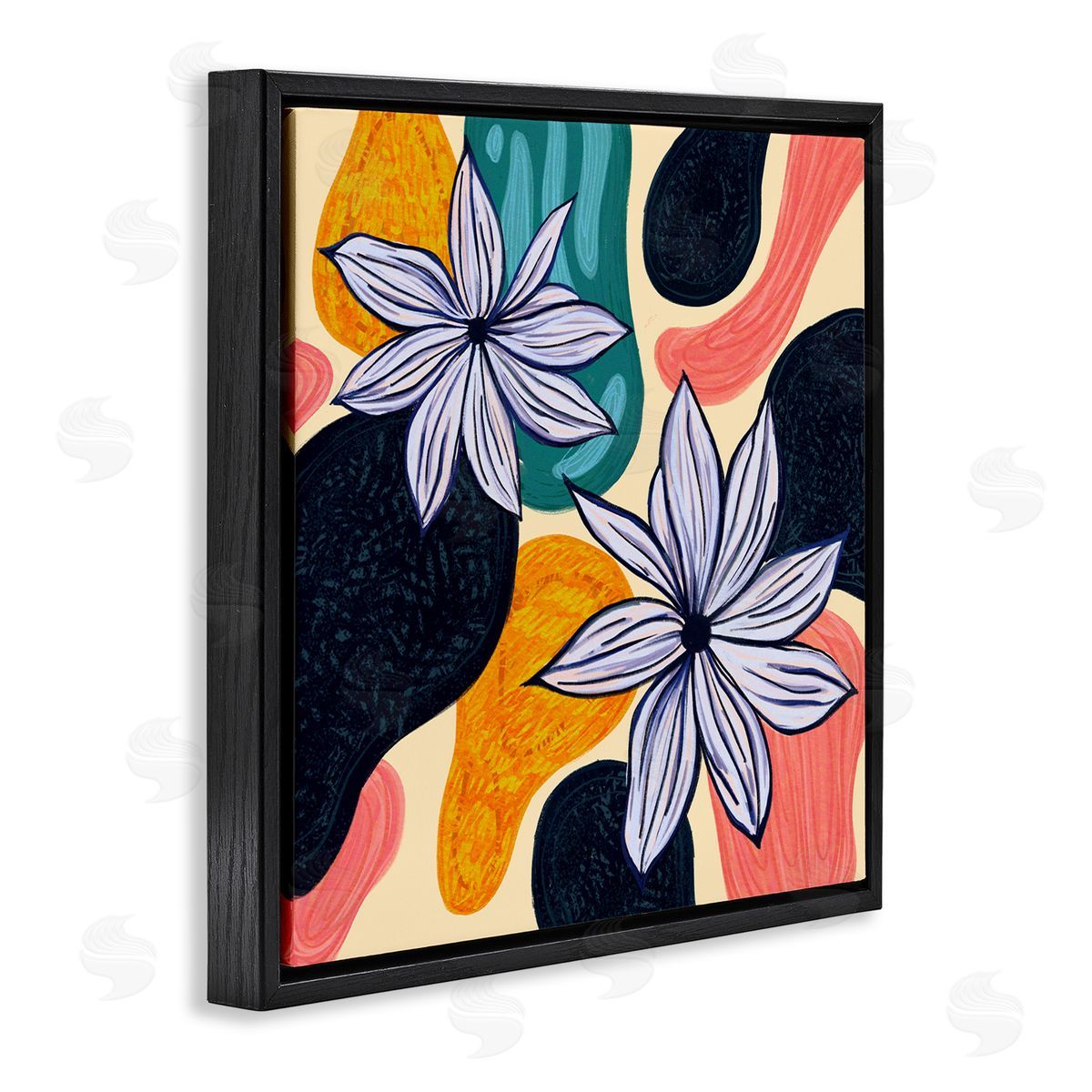 Ziwei Li Retro Floral Shapes Arrangement Black Floating Frame Canvas Wall Art Print