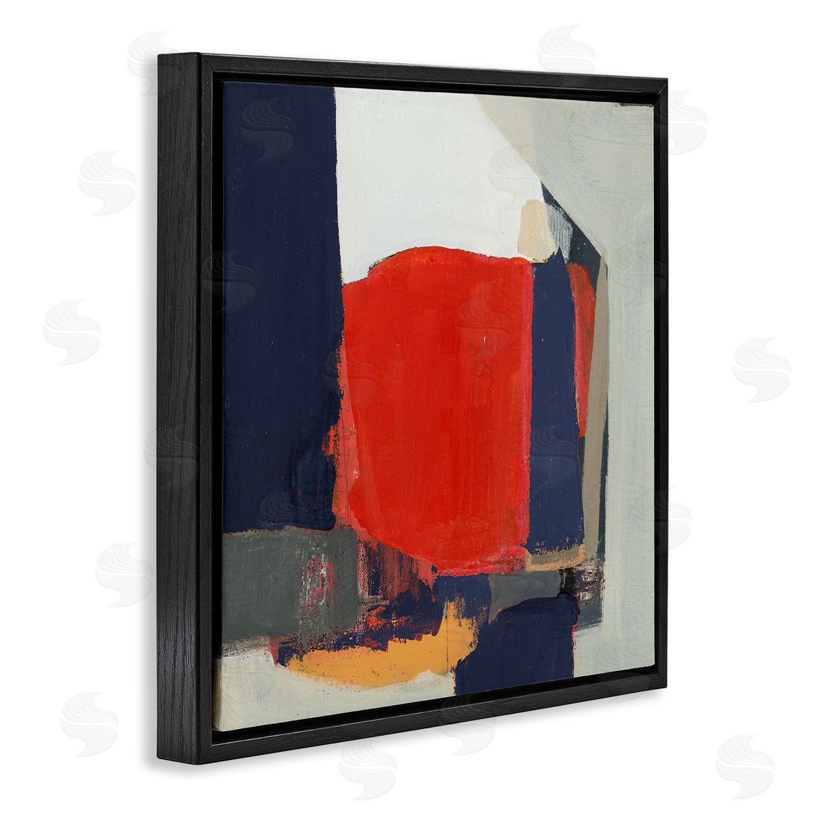 Terri Burris Primary Blocked Geometric Shapes  Black Floating Frame Canvas Wall Art Print