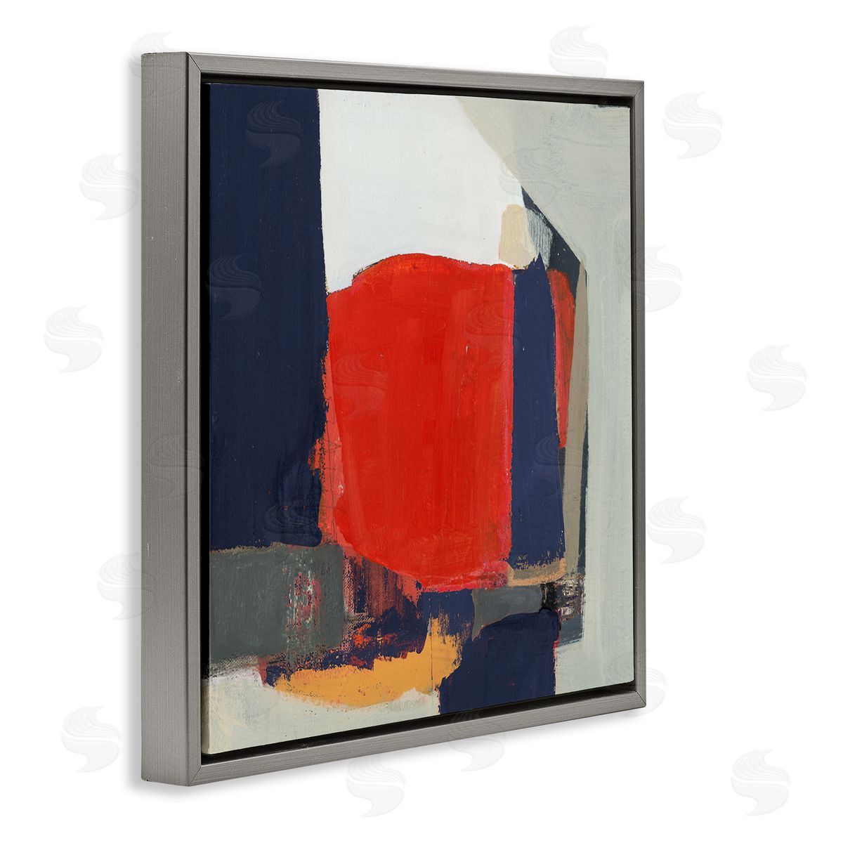 Terri Burris Primary Blocked Geometric Shapes  Gray Floating Frame Canvas Wall Art Print
