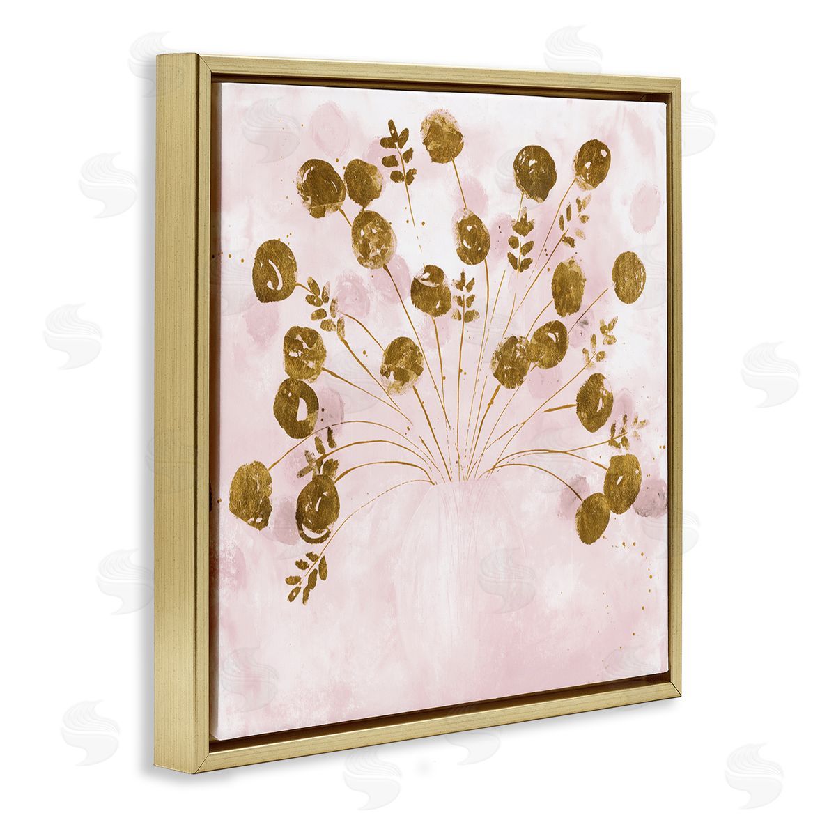 Ruth Fromstein Pink Floral Bouquet Arrangement Gold Floating Frame Canvas Wall Art Print