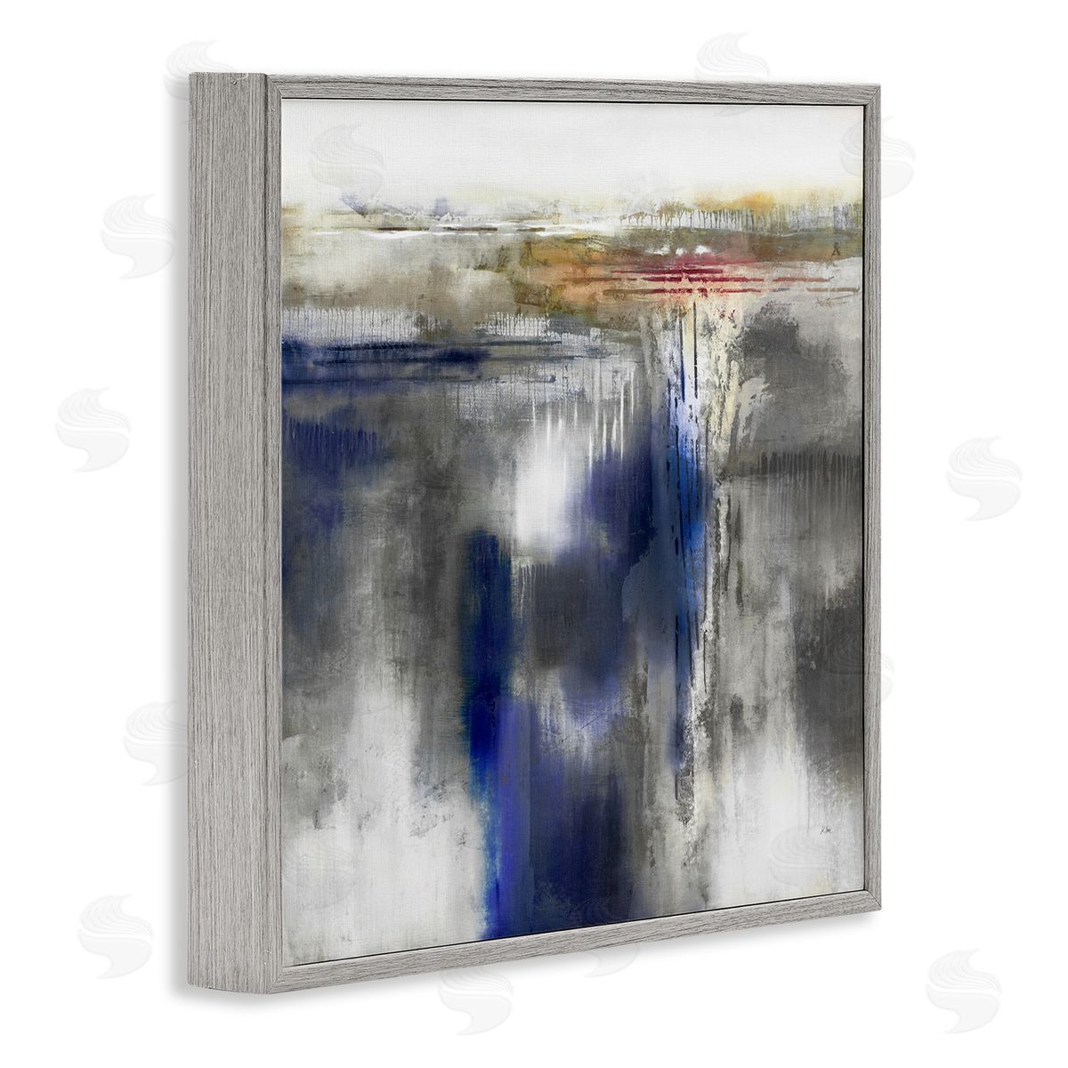 K. Nari Contemporary Blue Abstract Gray Framed Glicee Wall Art Print