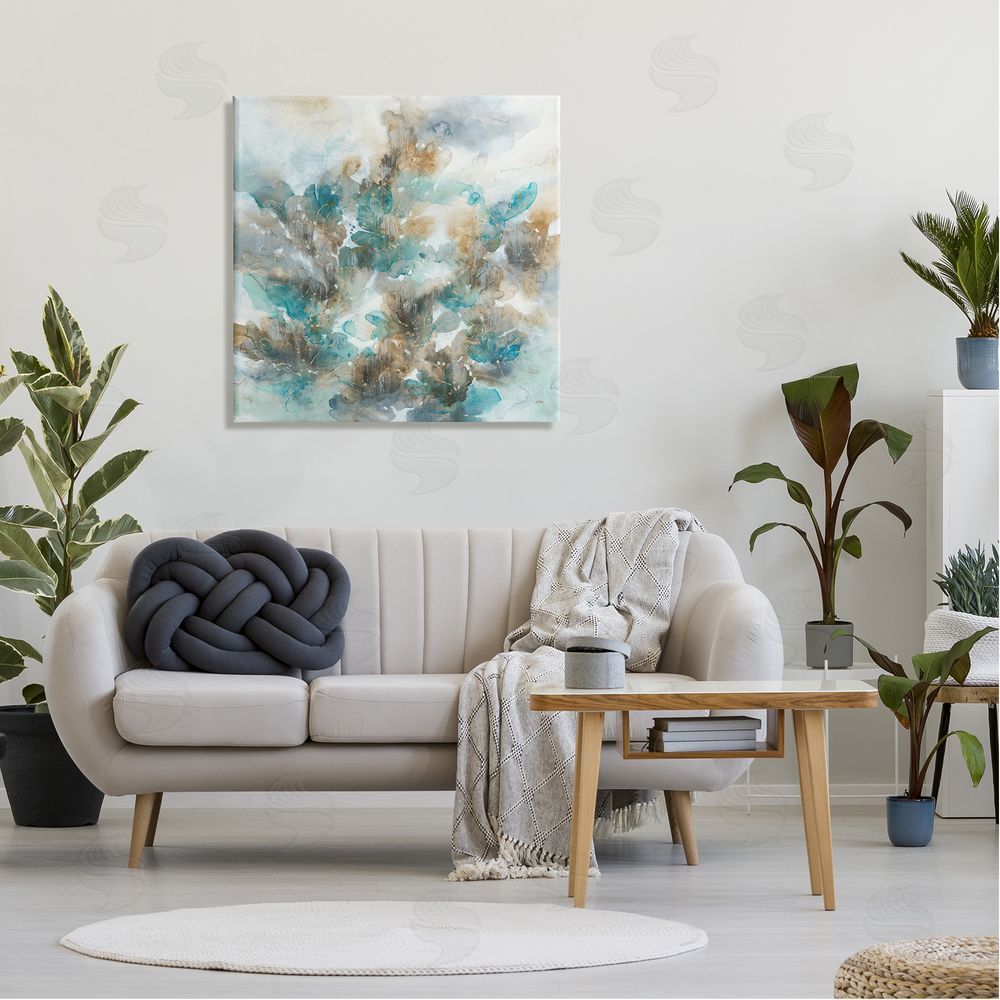 K. Nari Blue Floral Petals Abstract Canvas Wall Art in Room