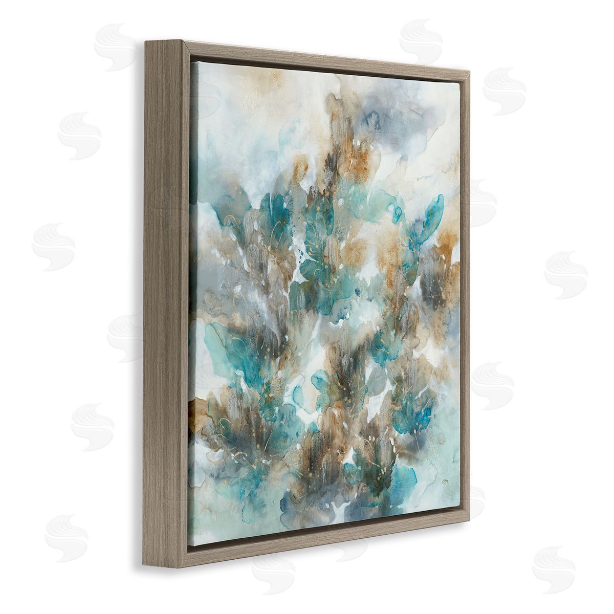 K. Nari Blue Floral Petals Abstract Brown Floating Frame Canvas Wall Art Print