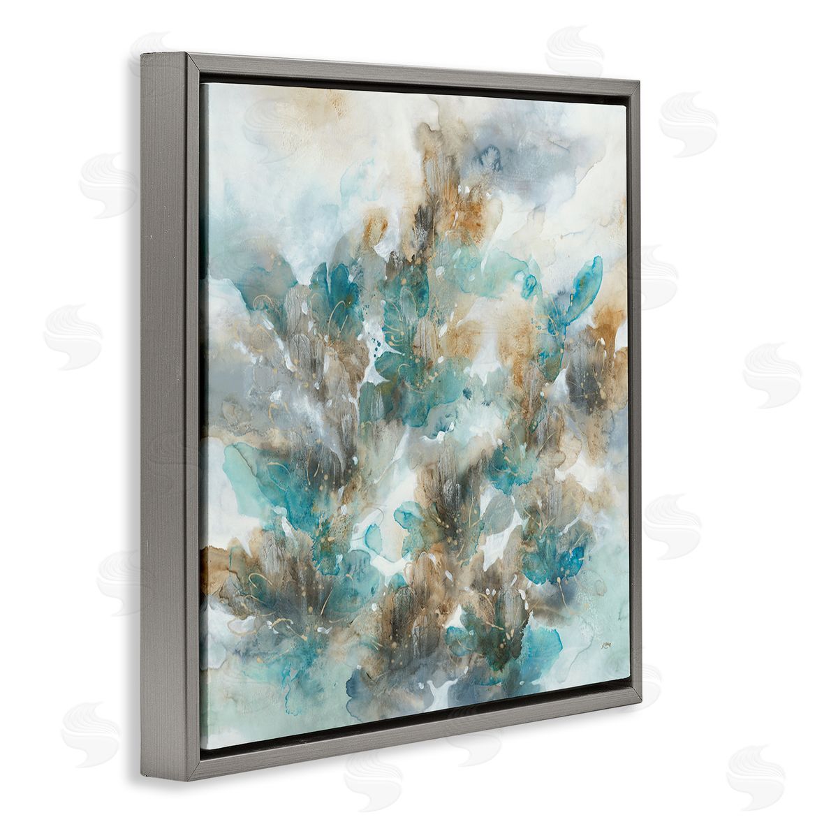 K. Nari Blue Floral Petals Abstract Gray Floating Frame Canvas Wall Art Print